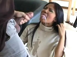 Cute Asian pornstar taking a huge cum facial
