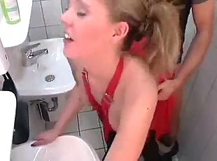 Slut blond in toilet men