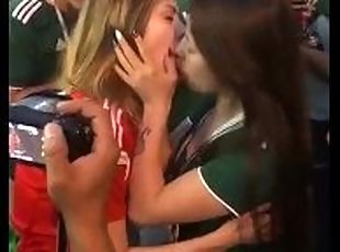World Cup 2018. Russian and Mexican girls kiss